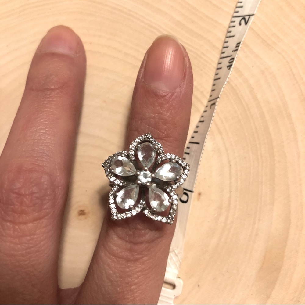 Sterling Silver Aquamarine flower ring 5 - Picture 1 of 7